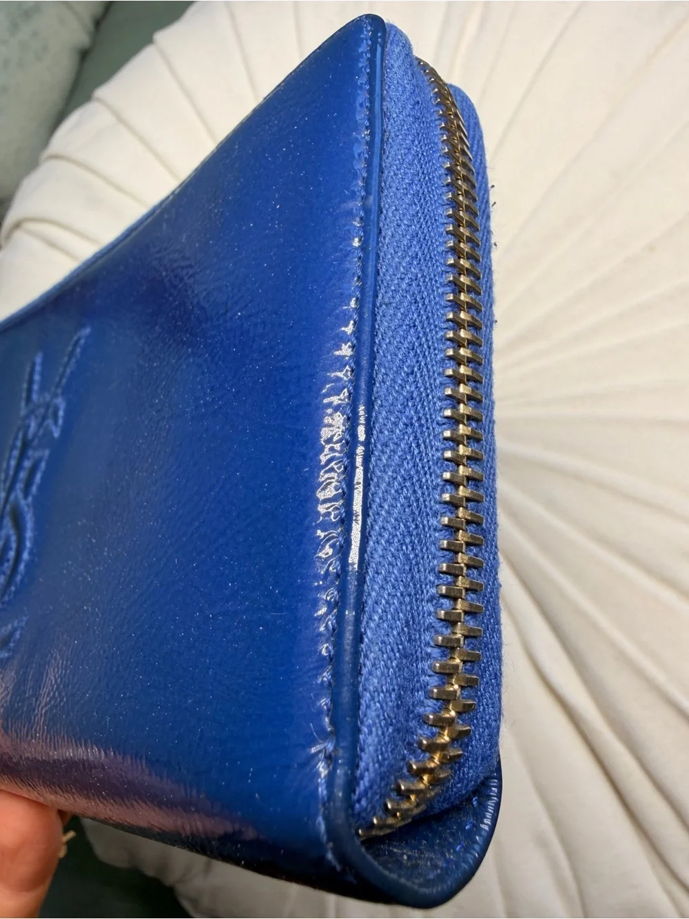 Saint Laurent Electric Blue Patent Zip-Around Wallet